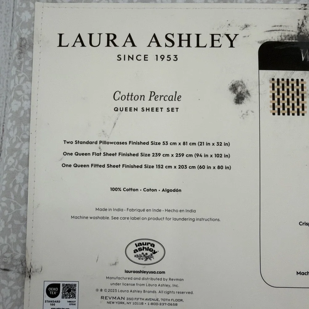 Laura Ashley Sheet Set QUEEN Chelsie Vine Gray White Petite Floral Farmhouse